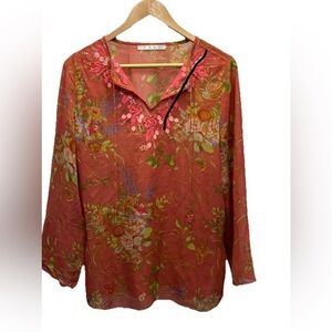 Cabi Silk Top Womens Small Embellished Fairy Floral Sheer Embroidered Boho Flowy